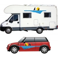 2 PEZZI - Kit Adesivi per CAMPER e AUTO- Onde e gabbiani - 150X40